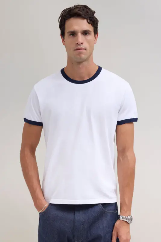 70s Ringer T-Shirt – White/Midnight online