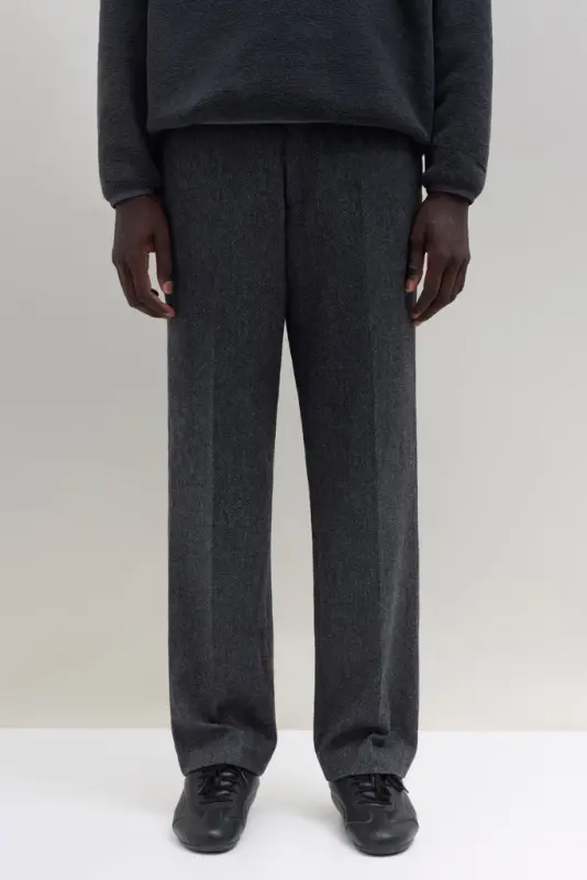 Wool Trousers Wide – Charcoal Herringbone online